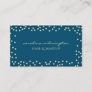 Glam Gold Glitter Dots Dark Blue Business Card