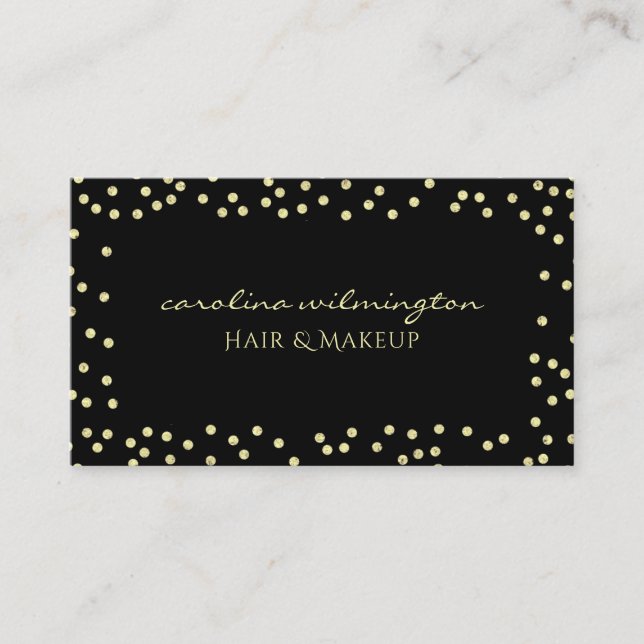 Glam Gold Glitter Dots on Black Boutique Enclosure Card (Front)