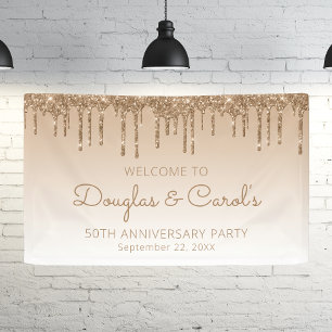 Glam Gold Glitter Drip 50th Anniversary Party Banner
