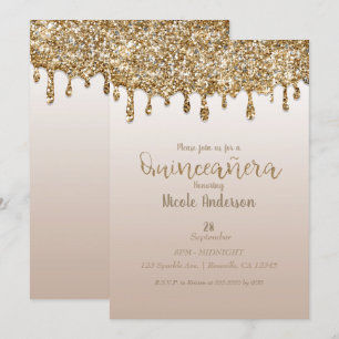 Glam Gold Glitter Drip Quinceañera 15 Birthday Invitation