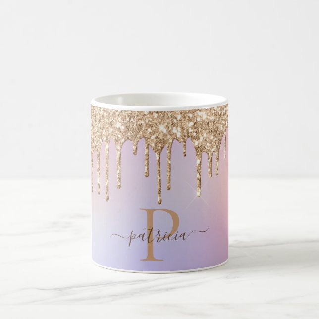 Glam Gold Glitter Drips Elegant Monogram  Coffee Mug (Center)