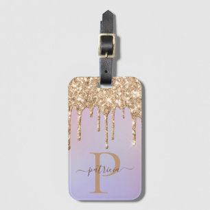 Glam Gold Glitter Drips Elegant Monogram Luggage T Tag