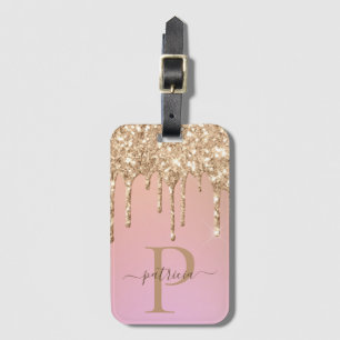 Glam Gold Glitter Drips Elegant Monogram  Luggage  Tag