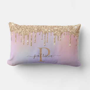 Glam Gold Glitter Drips Elegant Monogram  Lumbar P Lumbar Cushion