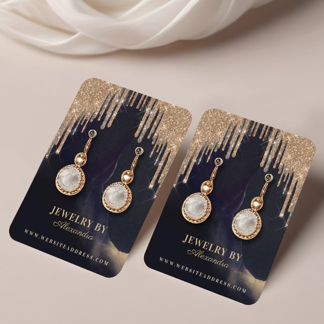 Glam Gold Glitter Drips Jewellery Earring Display Business Card (Glam Gold Glitter Drips Jewelry Earring Display Business Card)
