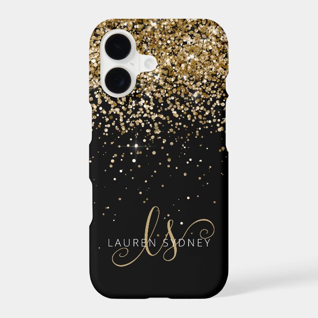 Glam Gold Glitter Elegant Monogram iPhone Case (Back)
