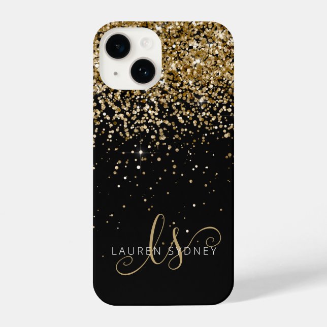 Glam Gold Glitter Elegant Monogram iPhone Case (Back)