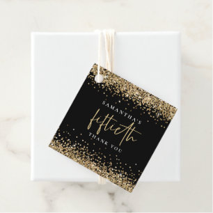 Glam Gold Glitter Fiftieth 50th Thank You Black Favour Tags