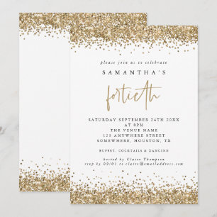 Glam Gold Glitter Fortieth Party Invitation
