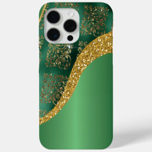 Glam Gold Glitter Green Metallic iPhone 15 Pro Max Case