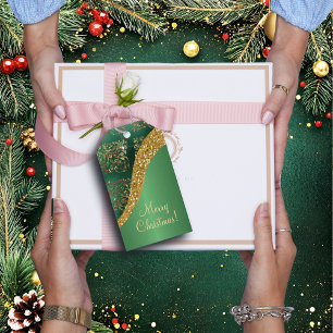 Glam Gold Glitter Green Metallic Festive Gift Tags