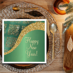Glam Gold Glitter Green Metallic Festive Napkin