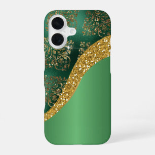 Glam Gold Glitter Green Metallic iPhone 16 Case
