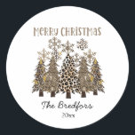 Glam Gold Glitter Leopard Print Trees Christmas Classic Round Sticker<br><div class="desc">Glam Gold Glitter Leopard Print Trees Christmas Sticker</div>