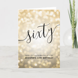 Glam Gold Glitter Lights 60th Birthday Thank You Card
