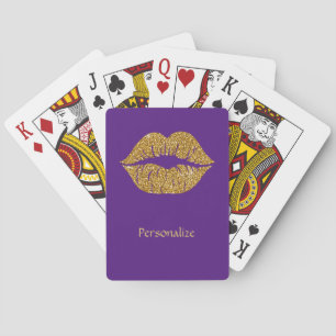 Glam Gold Glitter Lips Trendy Sparkle Purple  Playing Cards