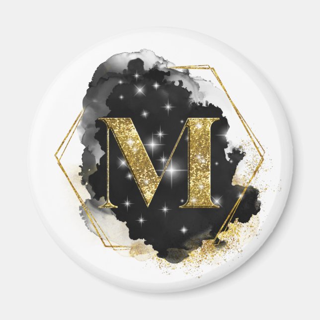 Glam Gold Glitter M Monogram Magnet (Front)
