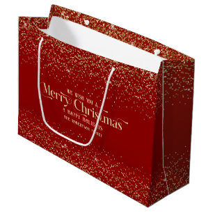 Glam Gold Glitter Merry Christmas Personalised Large Gift Bag