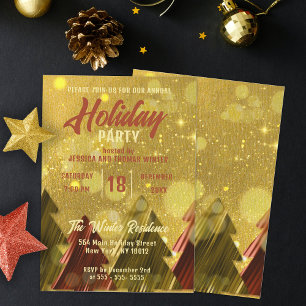Glam Gold Glitter Metallic Trees Holiday Party Invitation