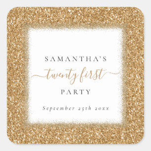 Glam Gold Glitter Name 21st Birthday Party Square Sticker
