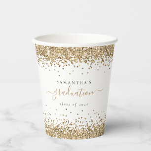 Glam Gold Glitter Name Class of 2024 Graduation Paper Cups