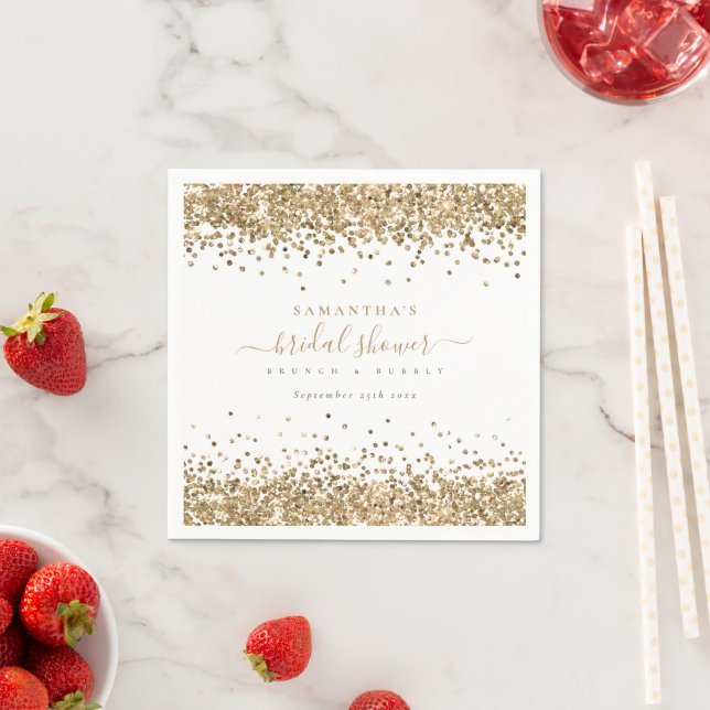 Glam Gold Glitter Name Date Bridal Shower  Napkin (Insitu)