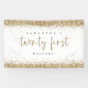 Glam Gold Glitter Name Welcome Twenty First Banner