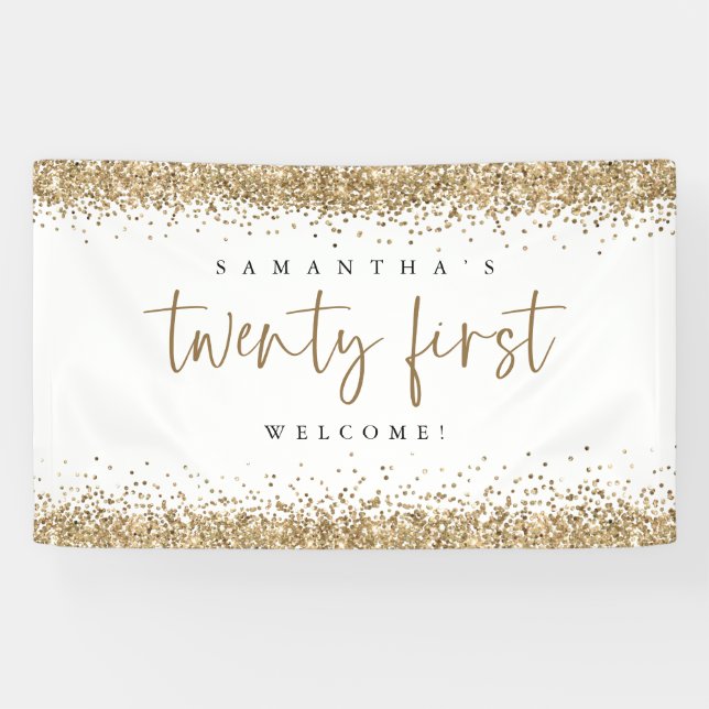 Glam Gold Glitter Name Welcome Twenty First Banner (Horizontal)