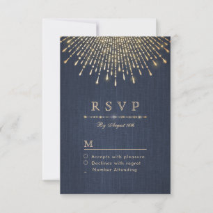 Glam gold glitter navy deco vintage wedding RSVP Card