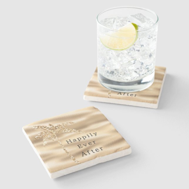 Glam Gold Glitter Palm Tree Stone Coaster (Side)