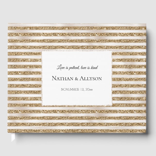 Glam Gold Glitter Pearl Stripes Guest Book (Front)