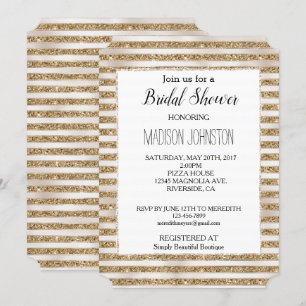 Glam Gold Glitter Pearl Stripes Invitation