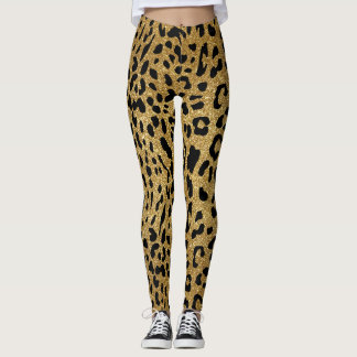 Glam Gold Glitter Smooth Leopard Pattern Leggings