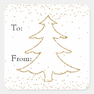 Glam Gold Glitter Sparkle Christmas Tree Square Sticker