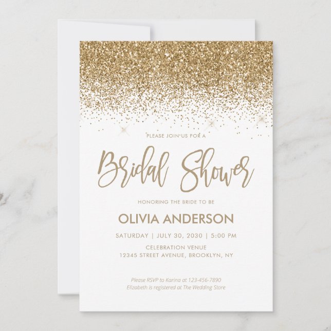 Glam Gold Glitter Sparkle Confetti Bridal Shower Invitation (Front)