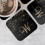 Glam Gold Glitter Sparkle Elegant Monogram Black Square Paper Coaster<br><div class="desc">Create your own personalised black and gold diamond sparkle paper coaster with your custom monogram and name.</div>