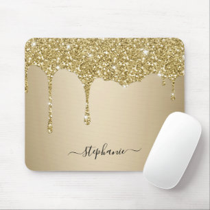 Glam Gold Glitter Sparkle Hand Letter Name Custom Mouse Mat
