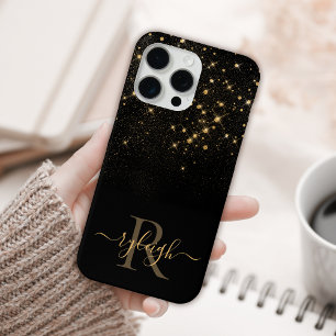 Glam Gold Glitter Sparkling Elegant Luxe Monogram iPhone 15 Pro Max Case