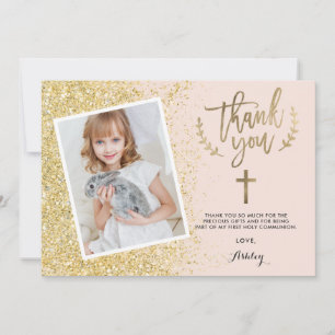 Glam gold glitter thank you first communion photo