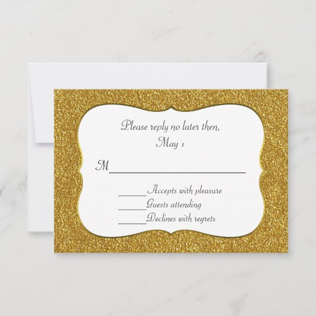 Glam Gold Glitter Wedding RSVP Card (Front)