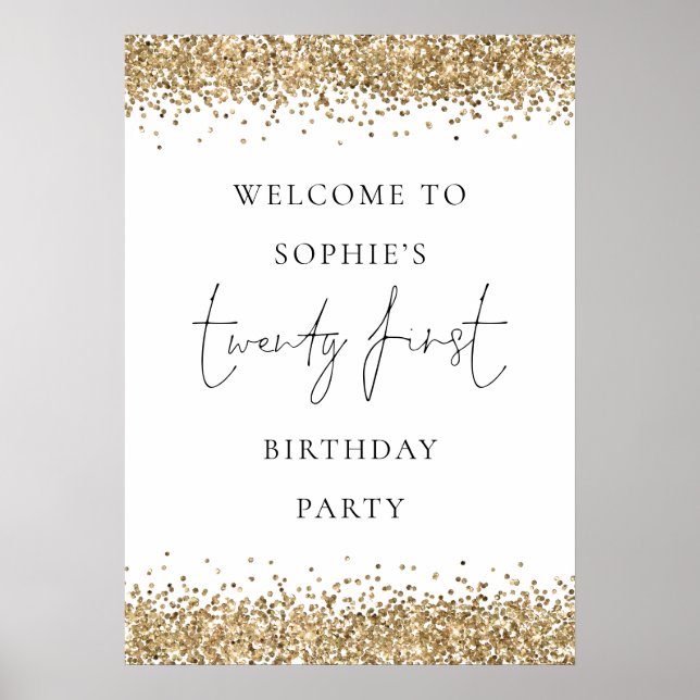 Glam Gold Glitter Welcome 21st Birthday Poster (Front)