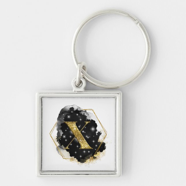 Glam Gold Glitter X Monogram Keychain (Front)