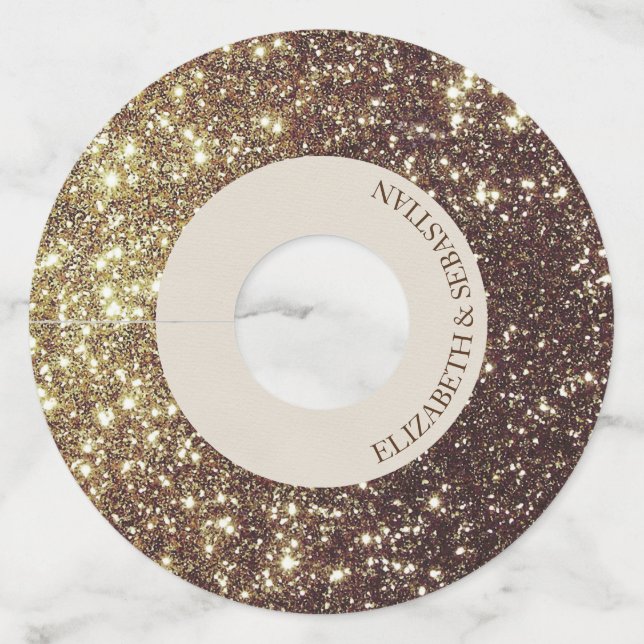 Glam Gold Glitters Wine Glass Tag (Front)