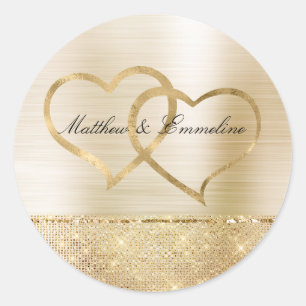 Glam Gold Glitz Sparkle Hearts Wedding Classic Round Sticker