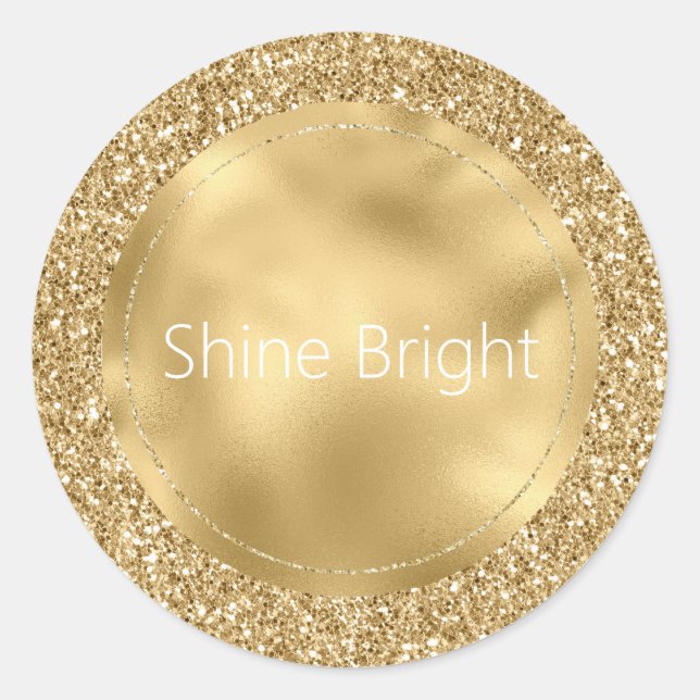 Glam Gold Glitzy Glitter  Classic Round Sticker (Front)