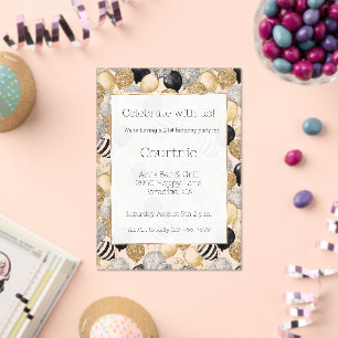 Glam Gold Glitzy Glitter Silver Balloons Birthday Acrylic Invitations