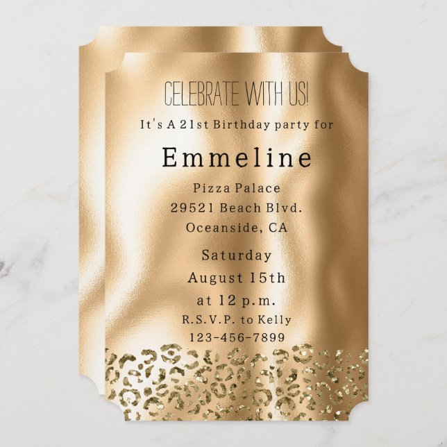 Glam Gold Glitzy Leopard Invitation (Front/Back)