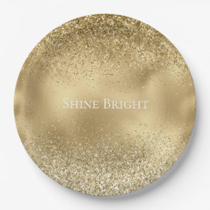 Glam Gold Glitzy Sparkle Glitter        Paper Plate