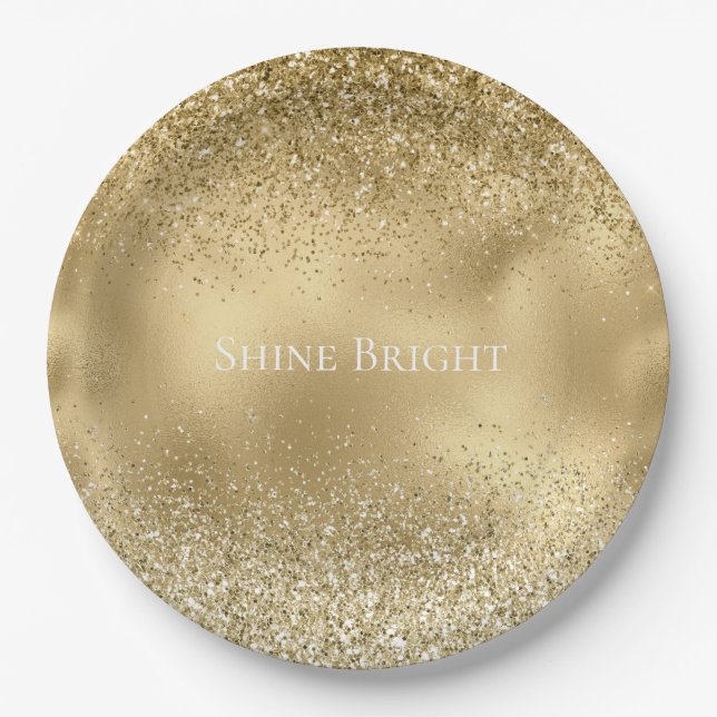 Glam Gold Glitzy Sparkle Glitter        Paper Plate (Front)
