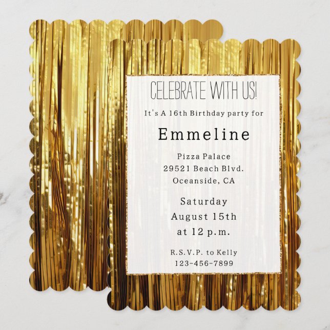 Glam Gold Glitzy Sparkle Stripes Invitation (Front/Back)